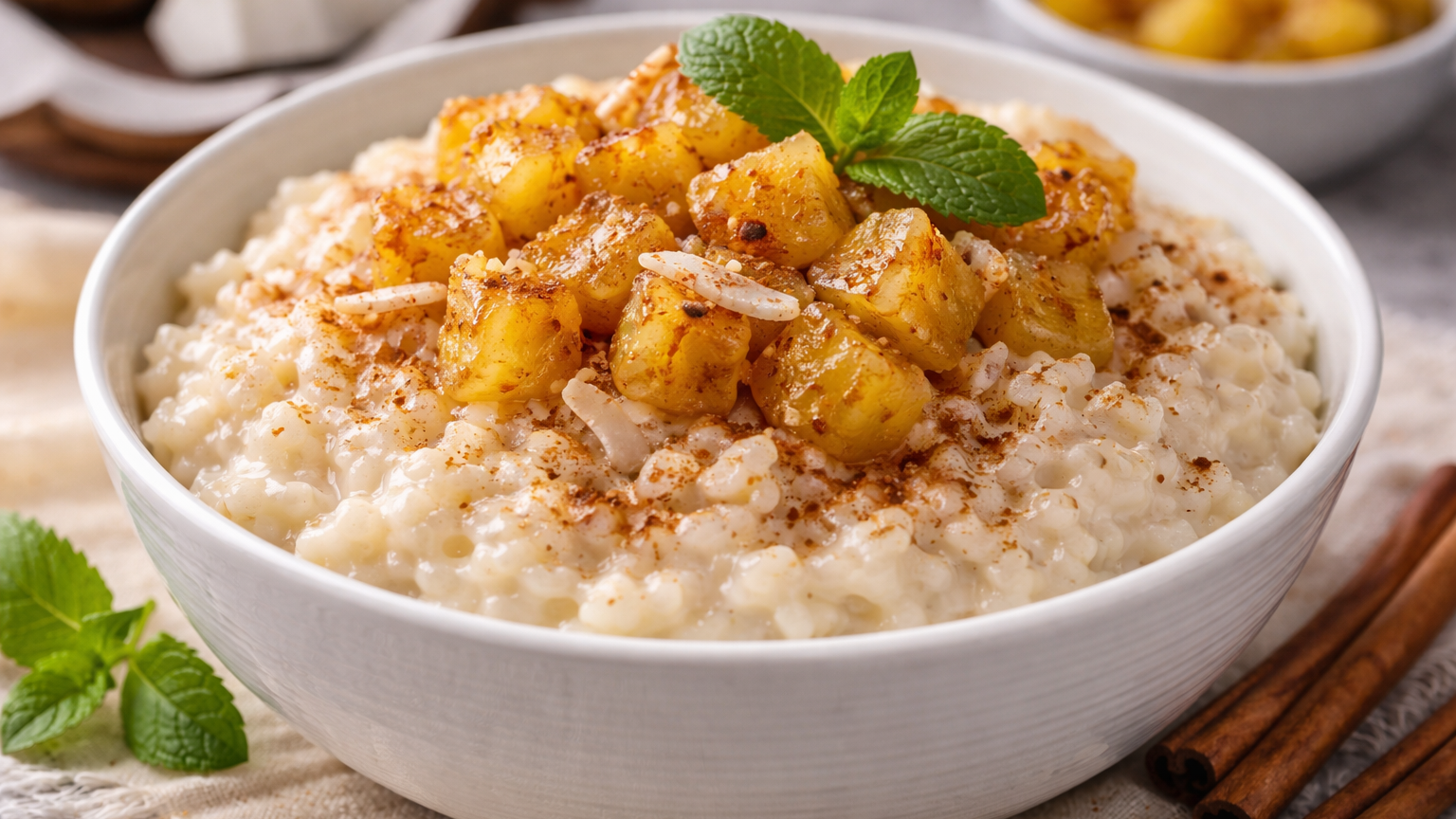 Arroz dulce con coco y piña